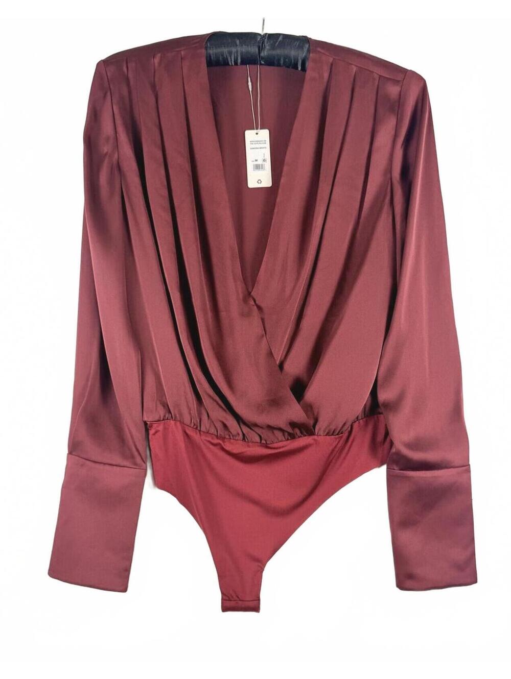 New! Favorite Daughter The Date Blouse Satin Bodysuit Burgundy Sangria Size M